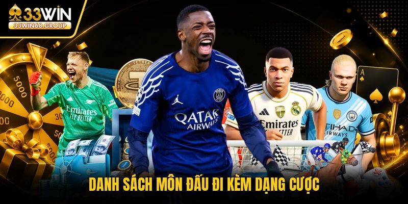Danh sách môn đấu đi kèm dạng cược